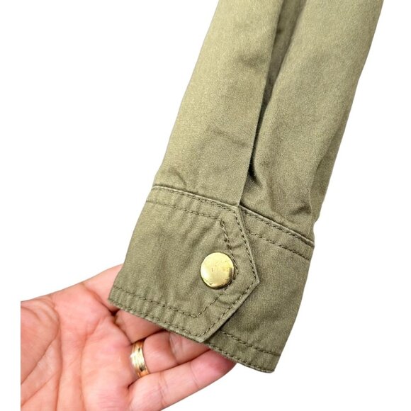 LOVE TREE Women SZ M Green Army Utillity Hooded Jackets Mid Lenght Full Zipper - Picture 10 of 12